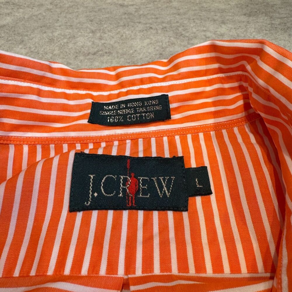 Vtg J.Crew Oarsman Orange White Stripe Button Up Shirt Men’s L Hong Kong Preppy - Picture 4 of 8